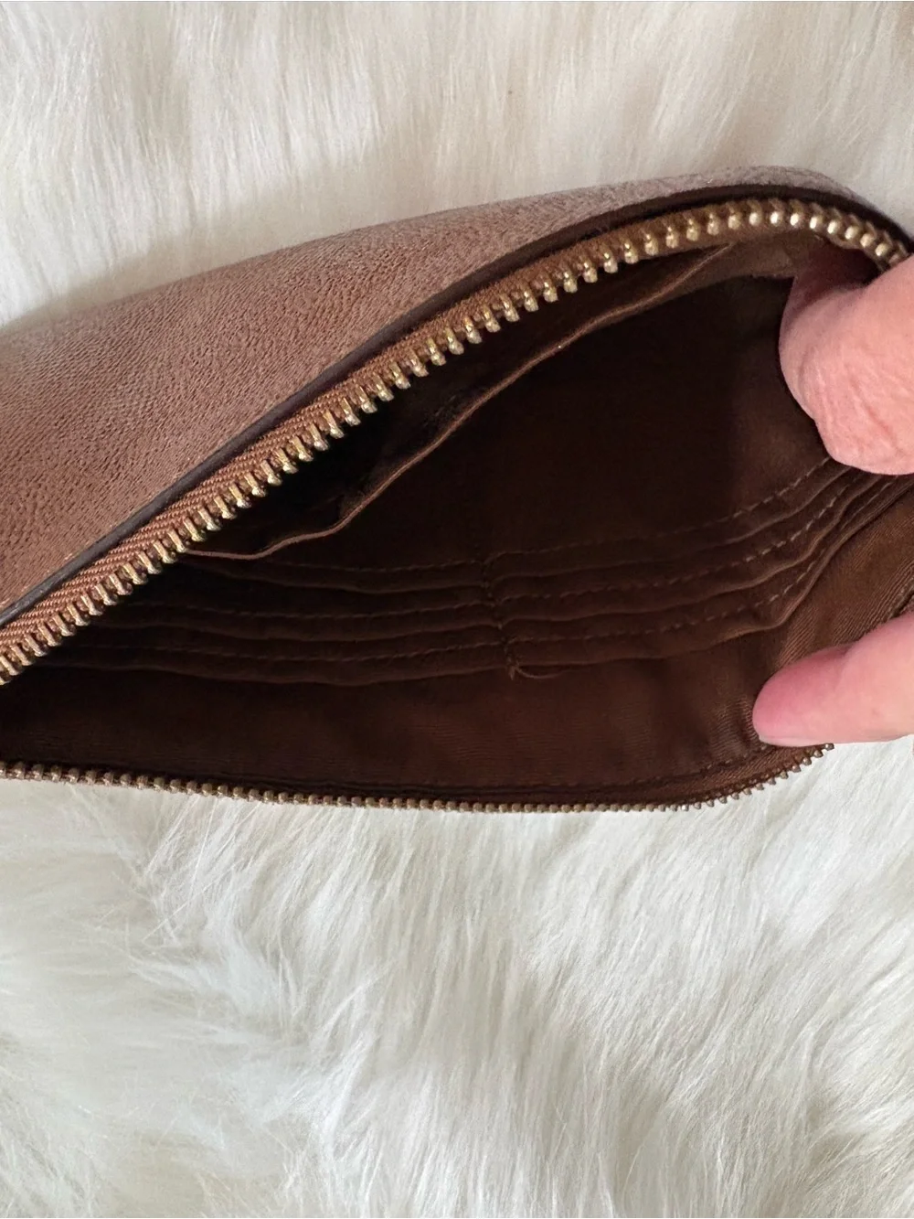 Coach Brown Textured Leather Wristlet with Gold Logo